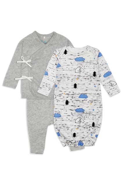 Newborn Baby Grey Wrap Pyjamas &amp; Blue Sleeping Gown Set